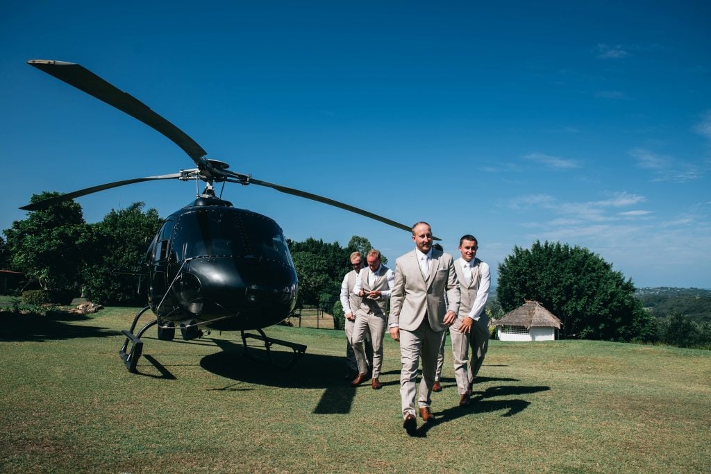 ABC Helicopter Groom and groomsmen arrival